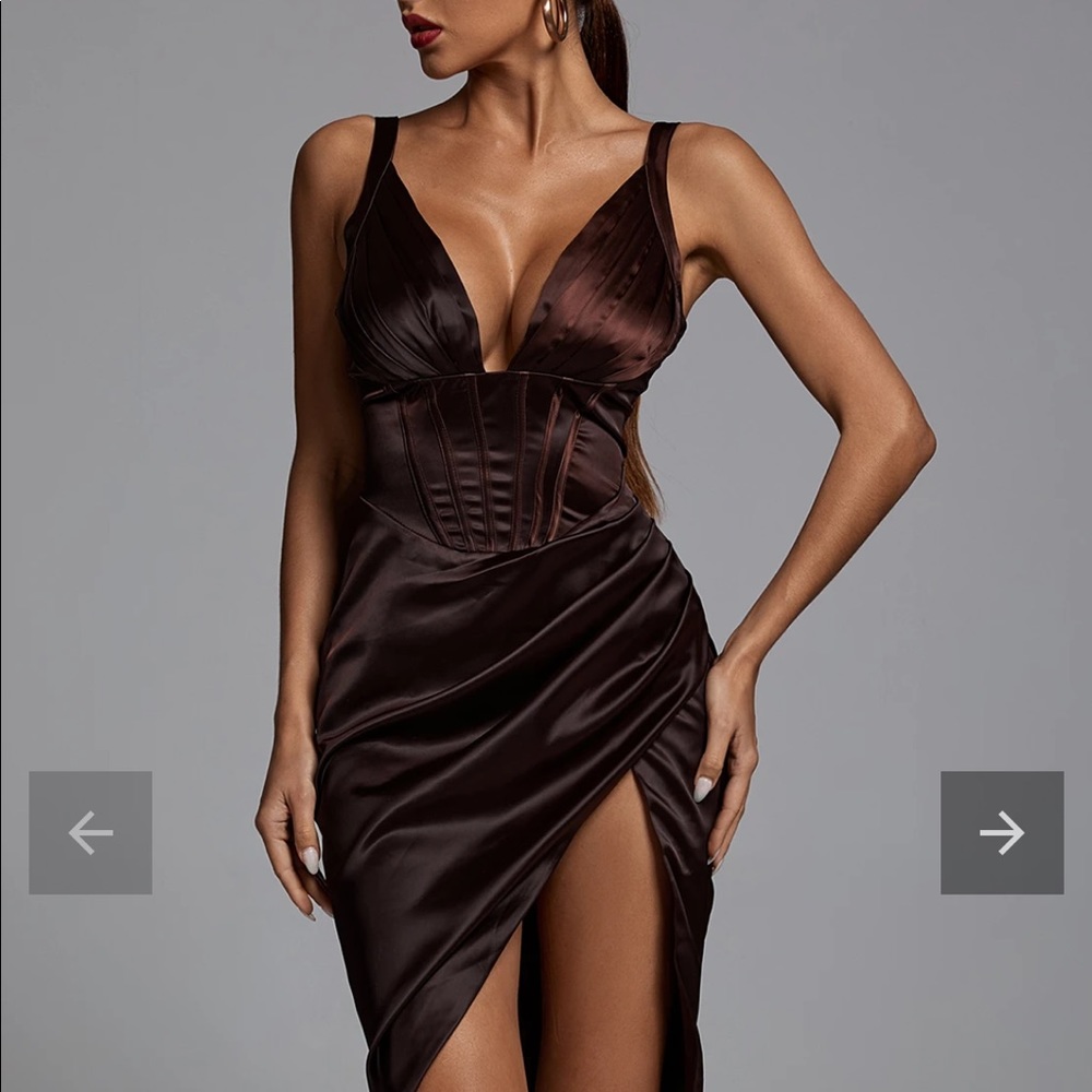 Cereda Chocolate Satin Mini Dress